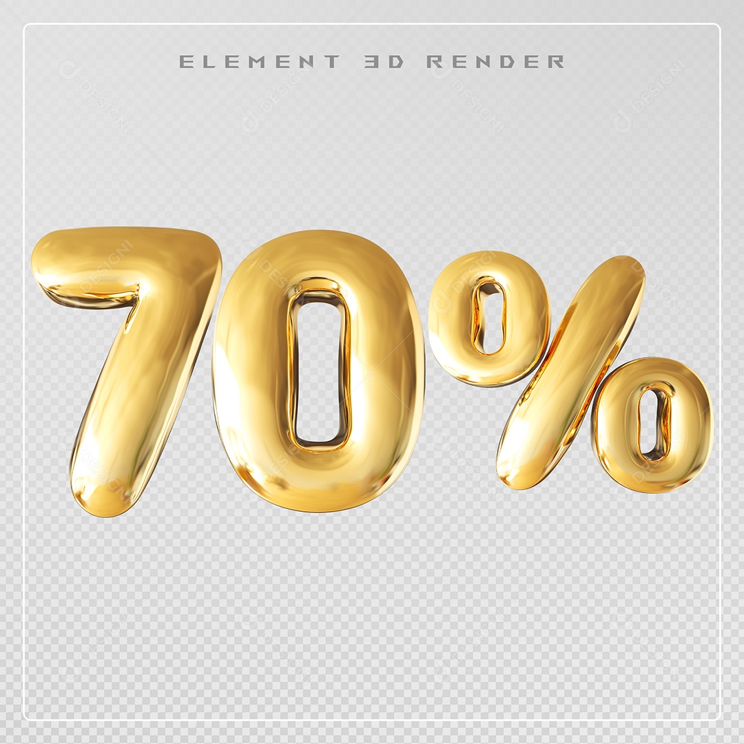 Elemento 3D Número 70% Desconto Dourado para Composição PSD