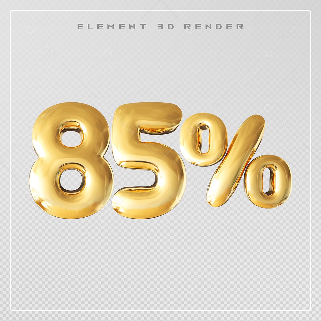 Elemento 3D Número 85% Desconto Dourado para Composição PSD