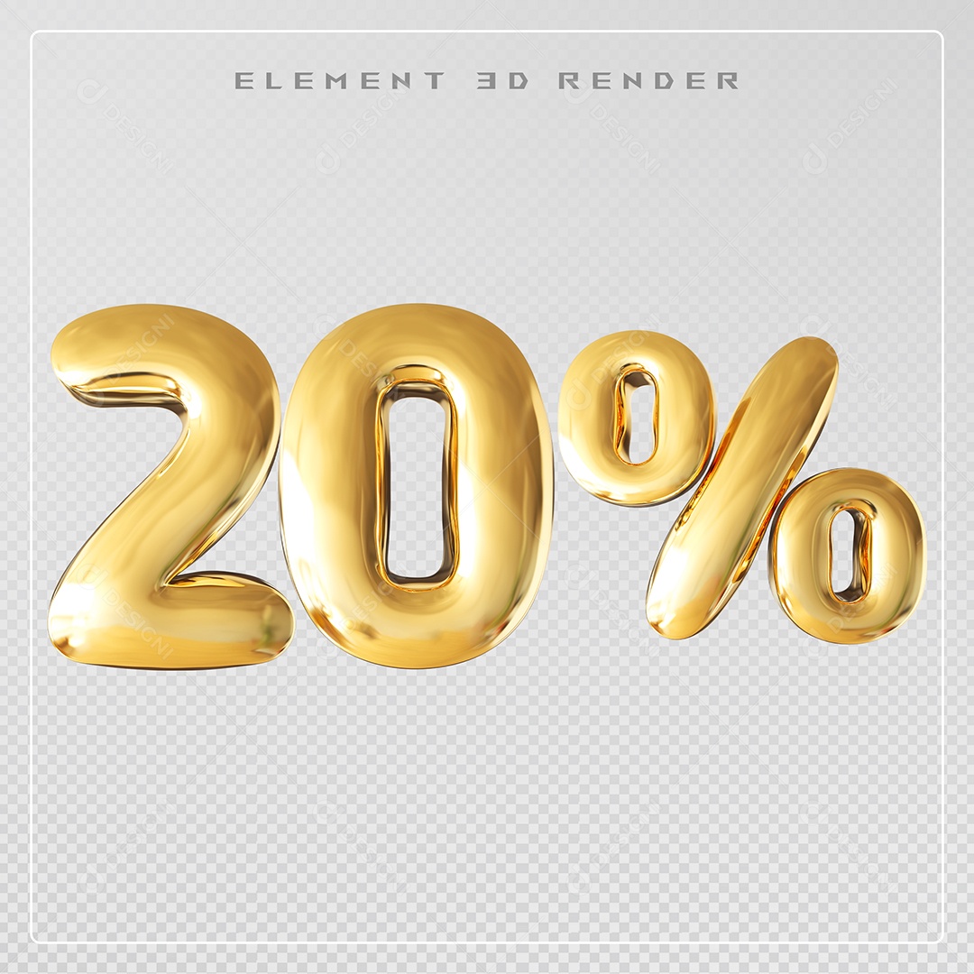 Elemento 3D Número 20% Desconto Dourado para Composição PSD