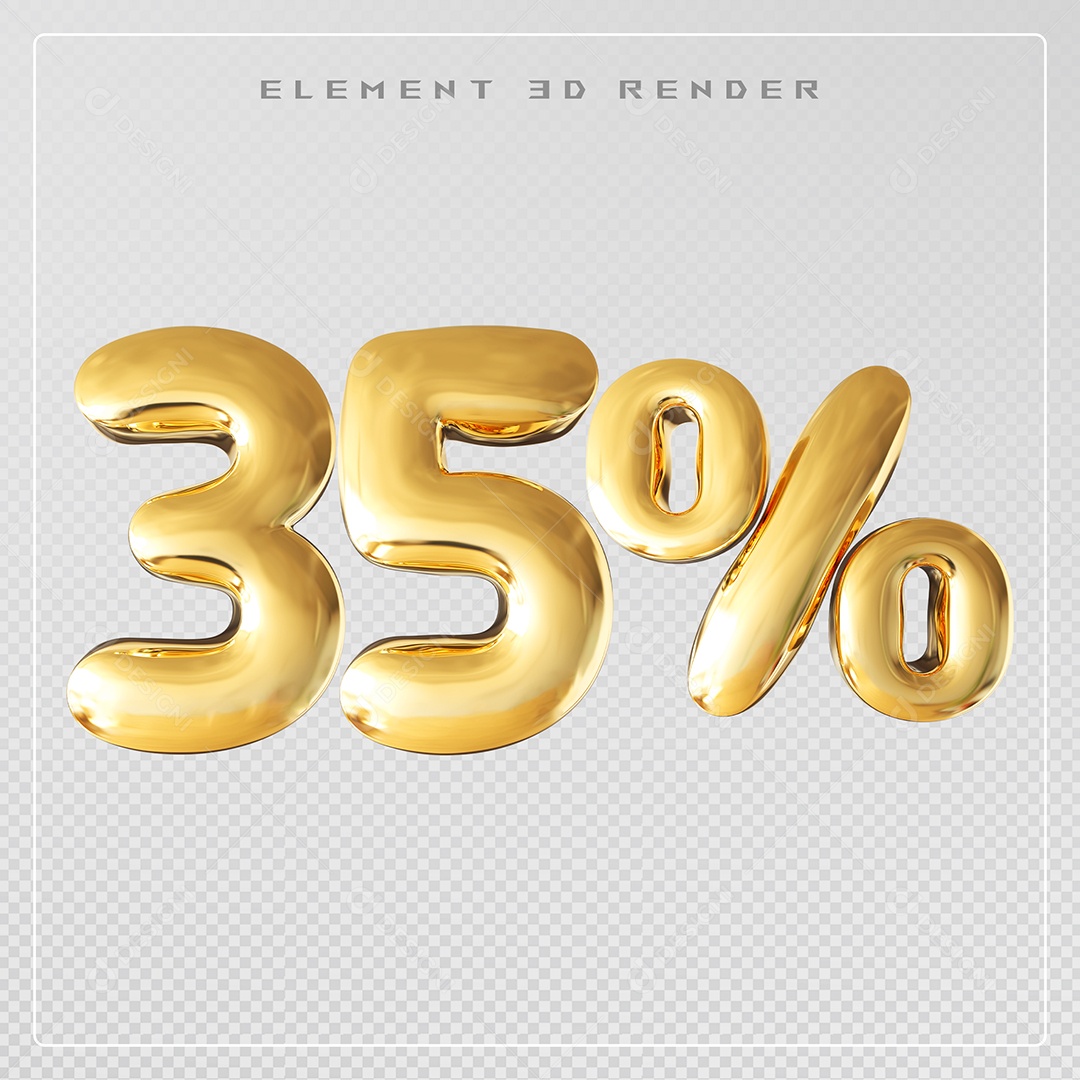 Elemento 3D Número 35% Desconto Dourado para Composição PSD
