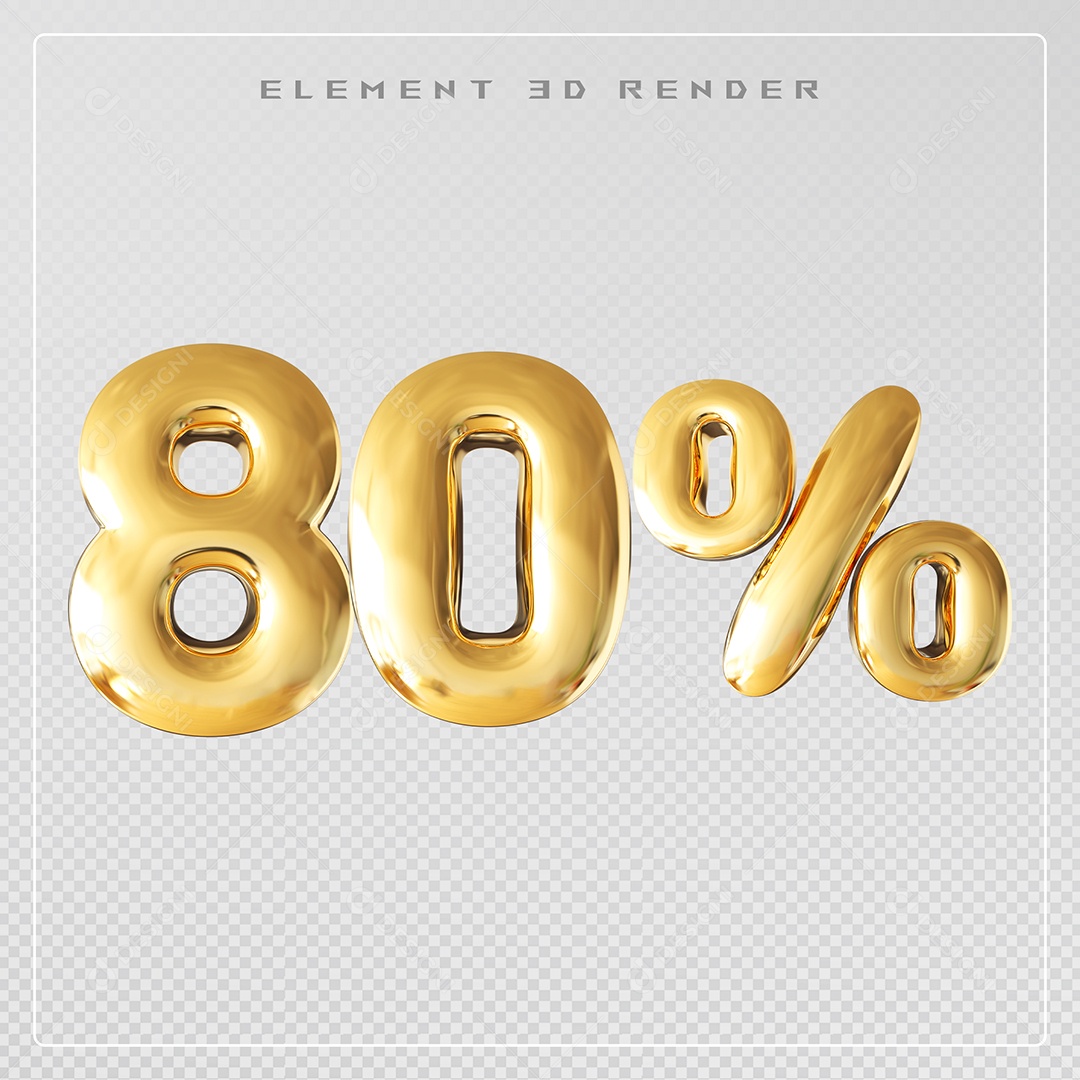 Elemento 3D Número 80% Desconto Dourado para Composição PSD