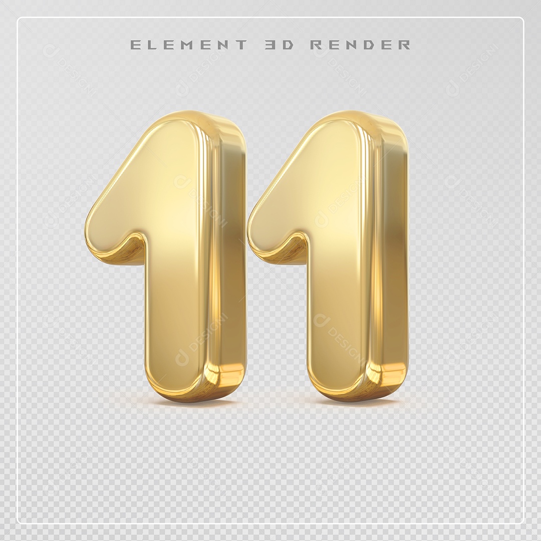 Elemento 3D Número 11 Dourado para Composição PSD