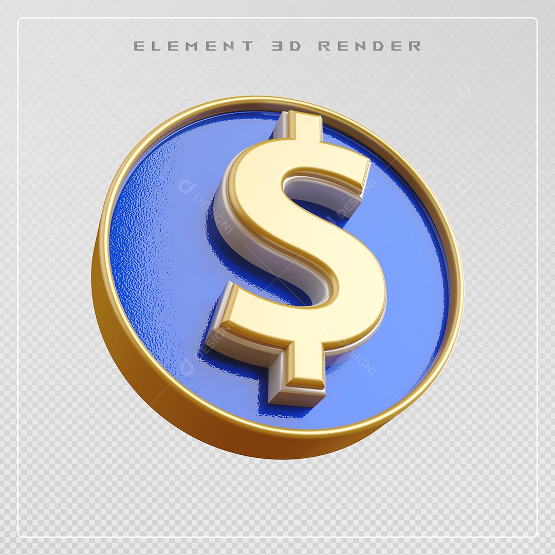 Elemento 3D Cifrão $ Dourado e Azul para Composição PSD