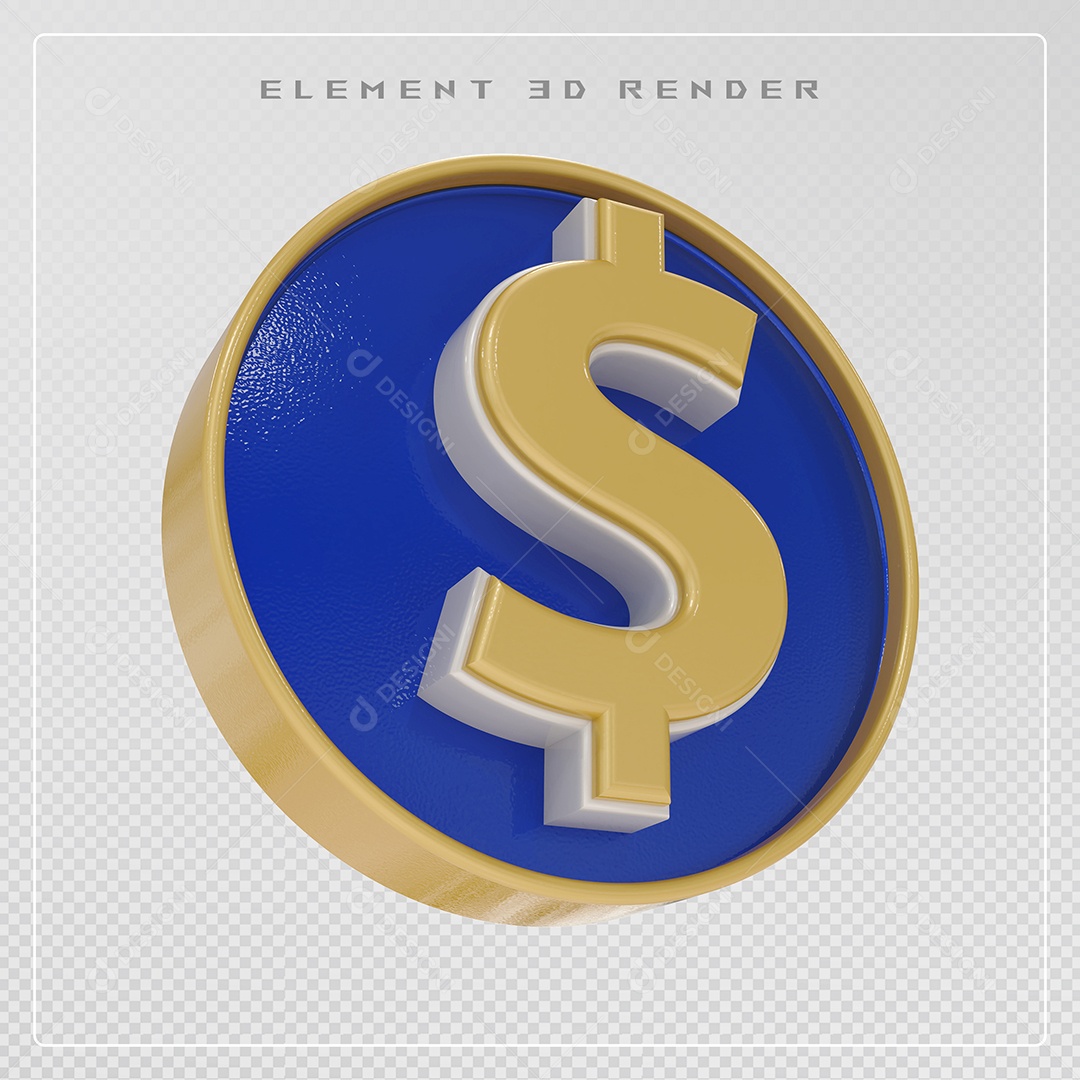 Elemento 3D Cifrão $ Dourado e Azul para Composição PSD