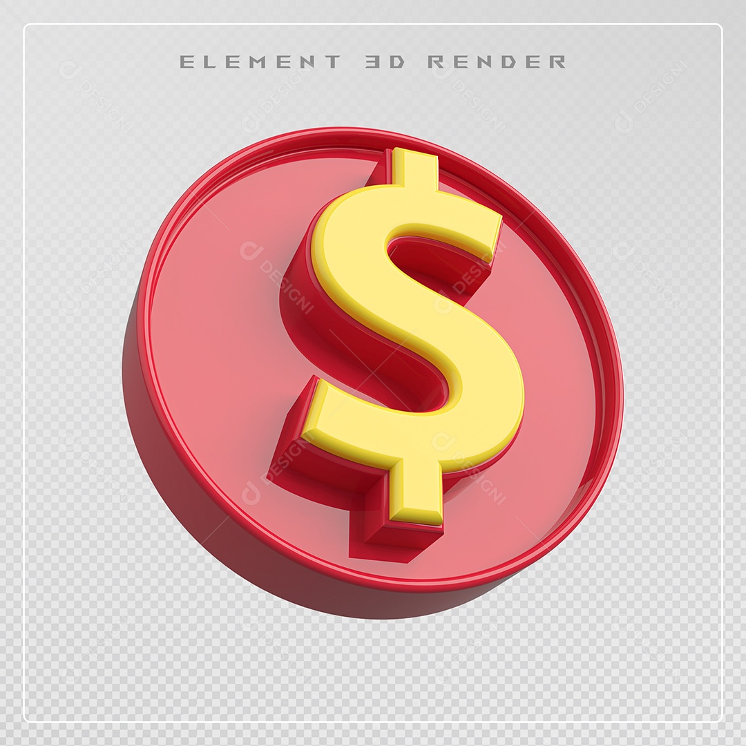 Elemento 3D Cifrão $ Dourado e vermelho para Composição PSD