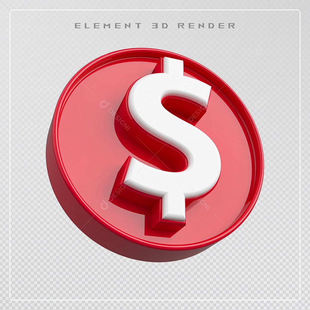 Elemento 3D Cifrão $ Branco Vermelho para Composição PSD