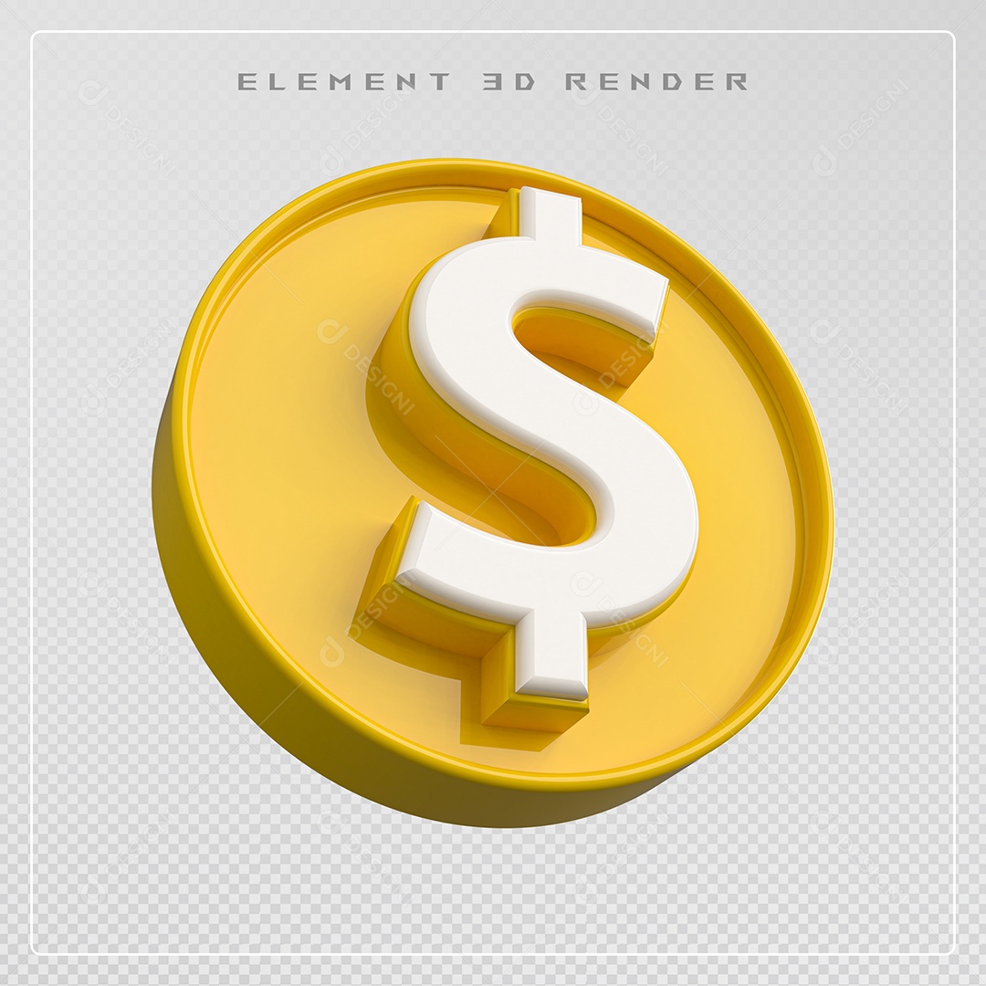 Elemento 3D Cifrão $ Dourado para Composição PSD
