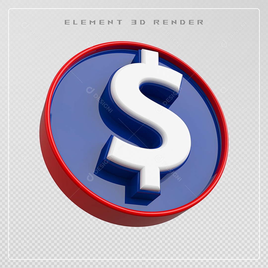 Elemento 3D Cifrão $ Branco  Azul e Vermelho para Composição PSD