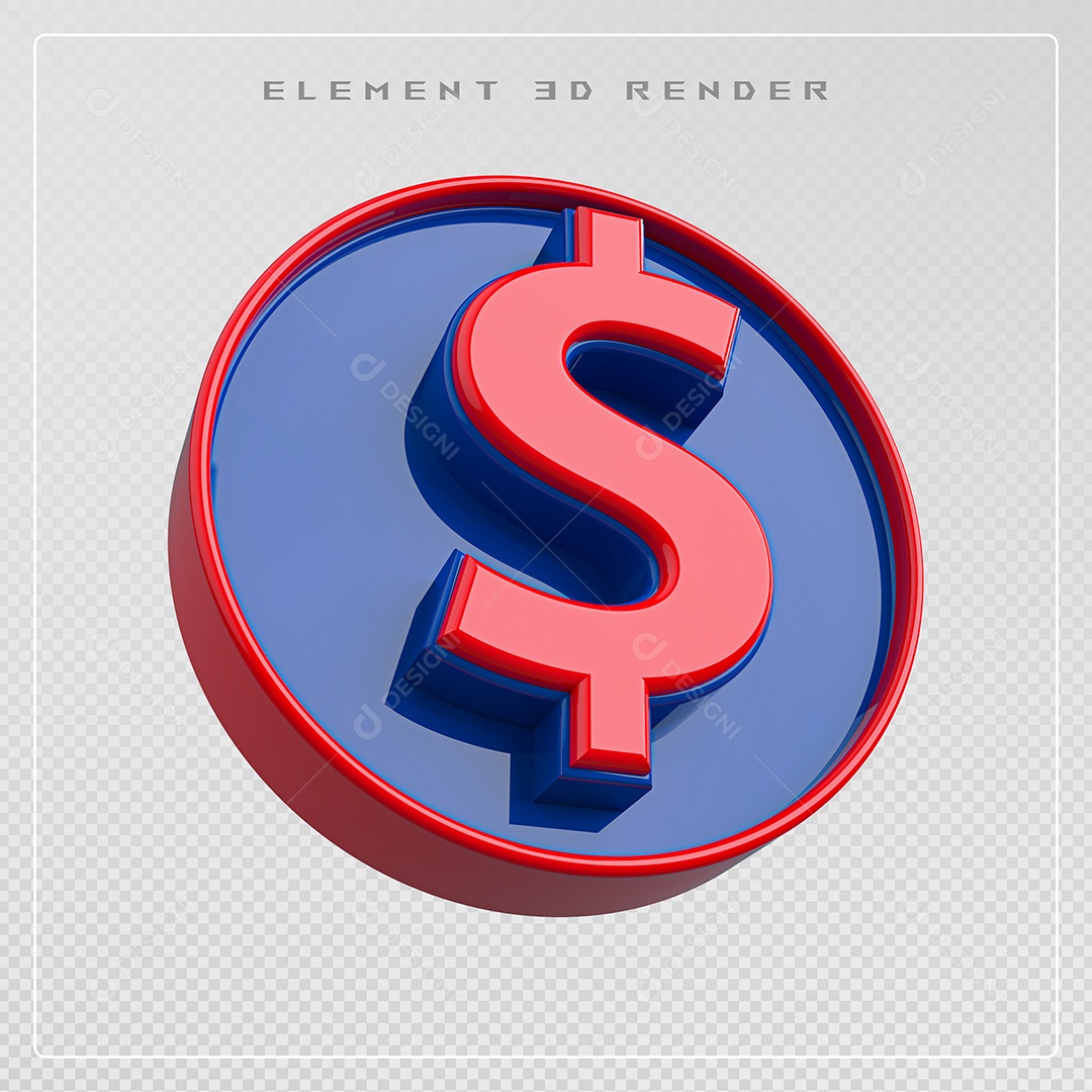 Elemento 3D Cifrão $ Vermelho E Azul para Composição PSD