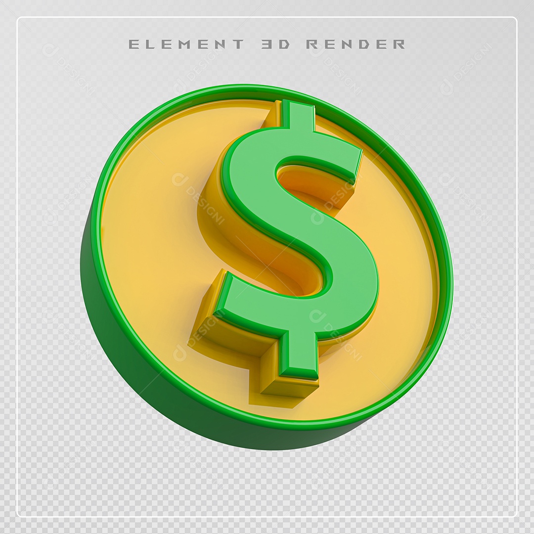 Elemento 3D Cifrão $ Verde e Amarelo para Composição PSD