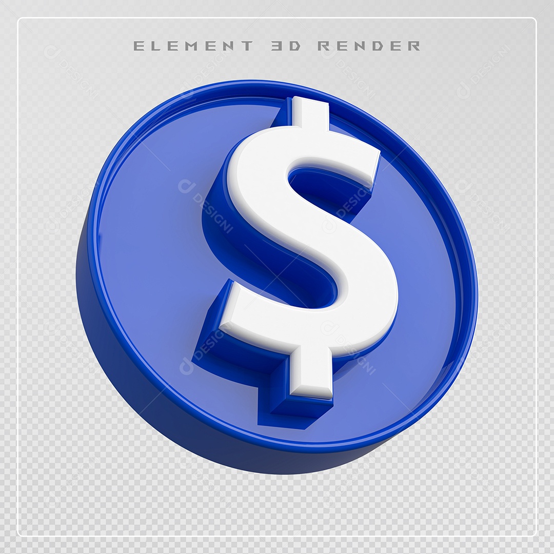 Elemento 3D Cifrão $ Branco e Azul para Composição PSD