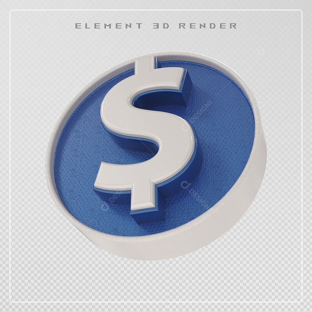 Elemento 3D Cifrão $ Prata e Azul para Composição PSD