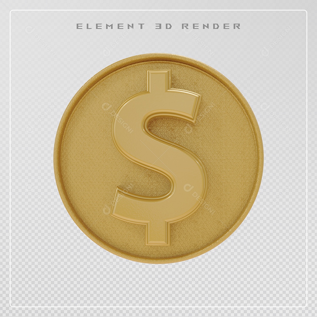 Elemento 3D Cifrão $ Dourado para Composição PSD