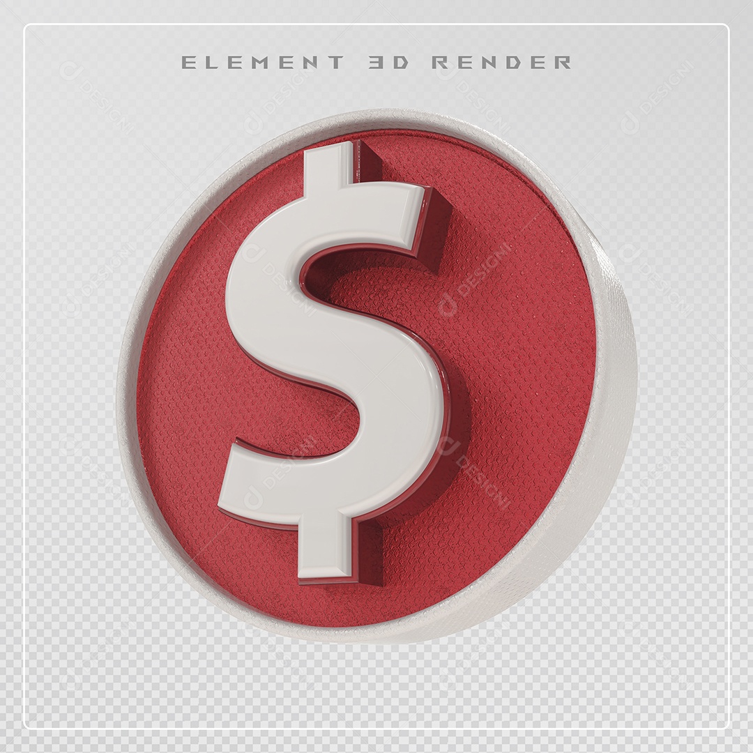 Elemento 3D Cifrão $ Prata e Vermelho para Composição PSD