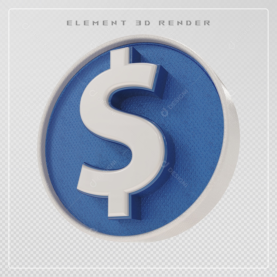 Elemento 3D Cifrão $ Prata e Azul para Composição PSD