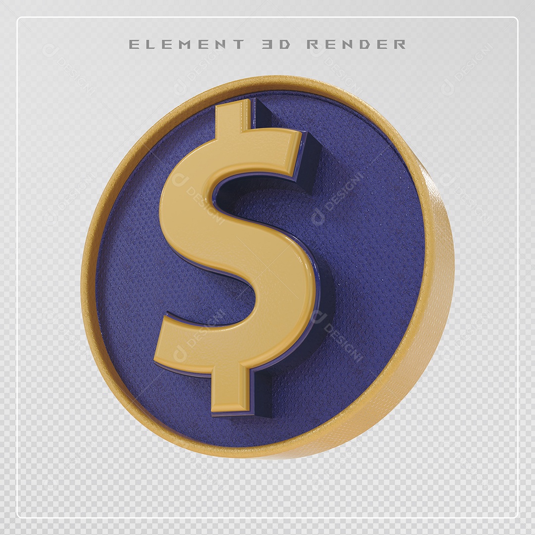 Elemento 3D Cifrão $ Dourado e Azul para Composição PSD