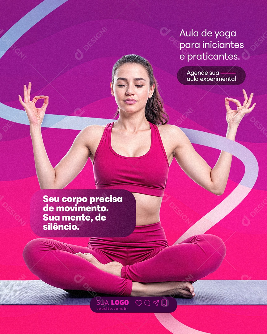 Aula de Yoga para Iniciantes e Praticantes Social Media PSD Editável