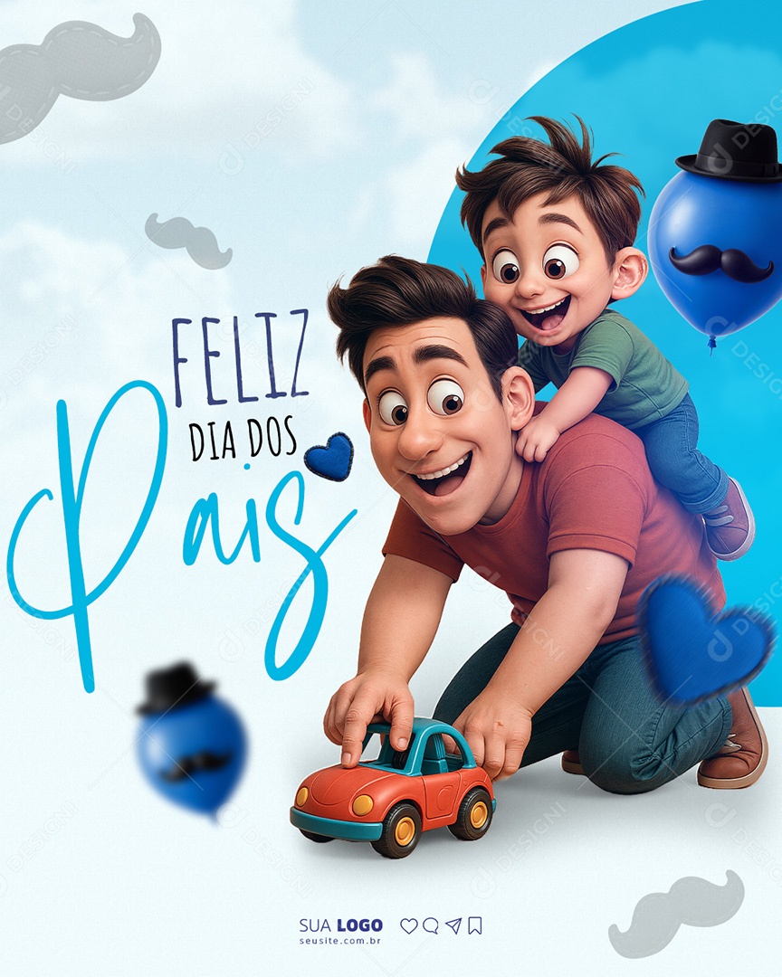 Feliz Dia dos Pais 10 de Agosto Parabéns Social Media PSD Editável