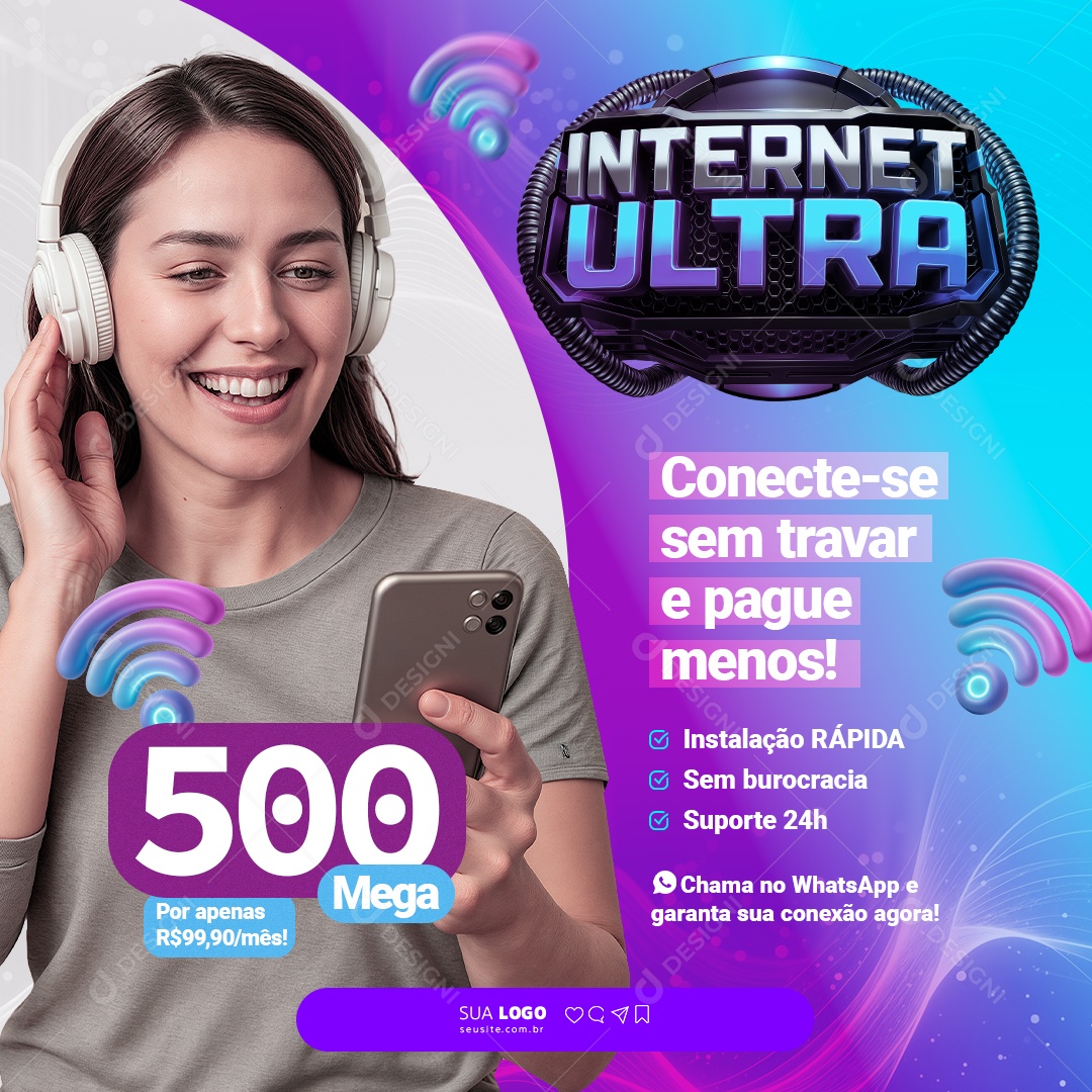 Provedor de Internet Social Media PSD Editável