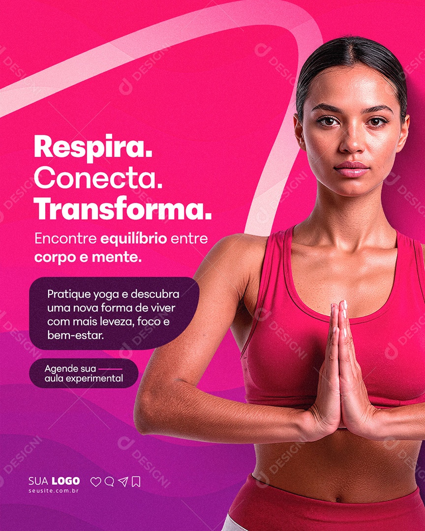 Respira Conecta Transforma Aula de Yoga Social Media PSD Editável