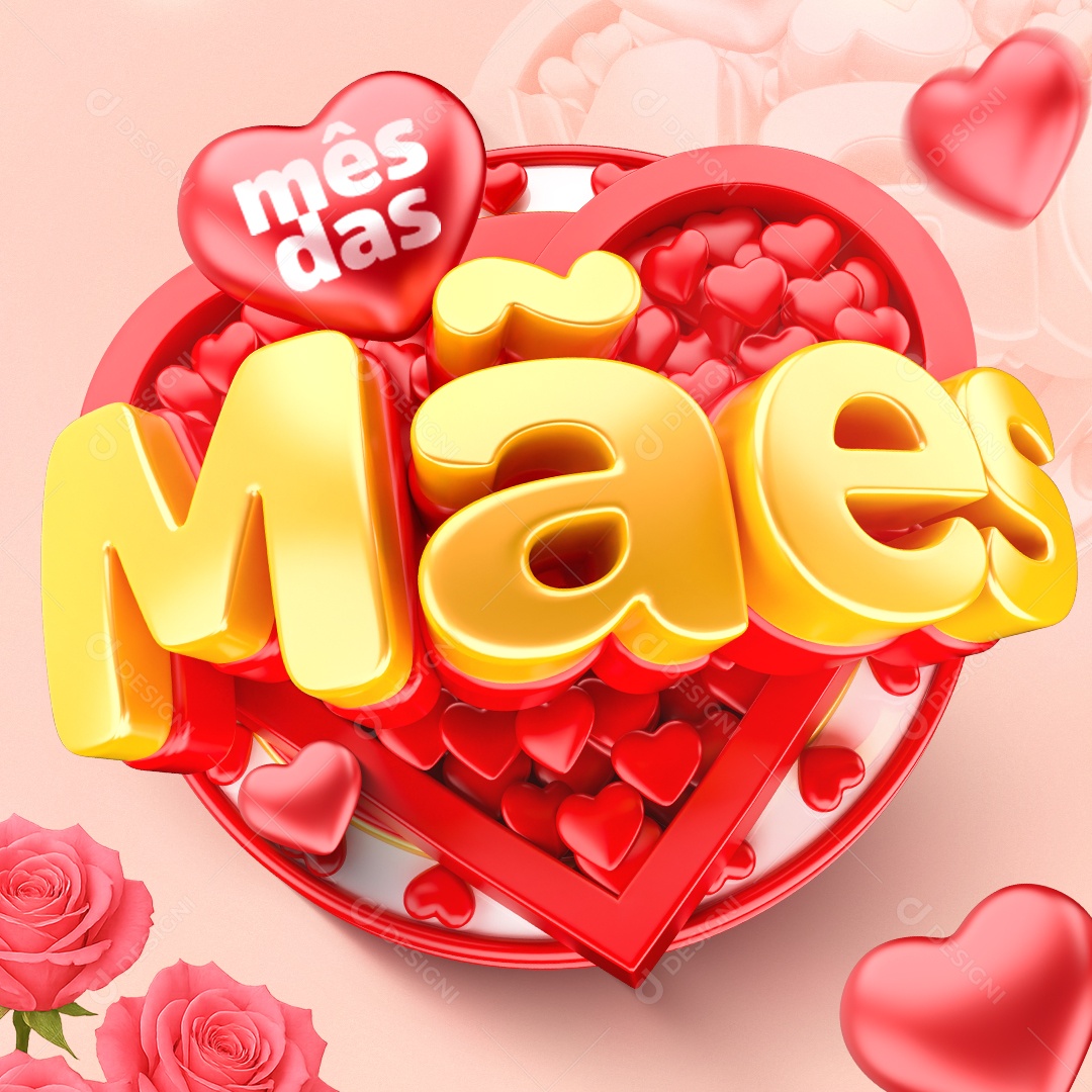 Selo 3D Mês das Mães para Composição PSD