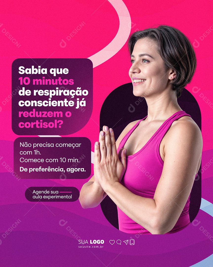 Yoga Sabia que 10 Minutos de Respiração consiente Social Media PSD Editável