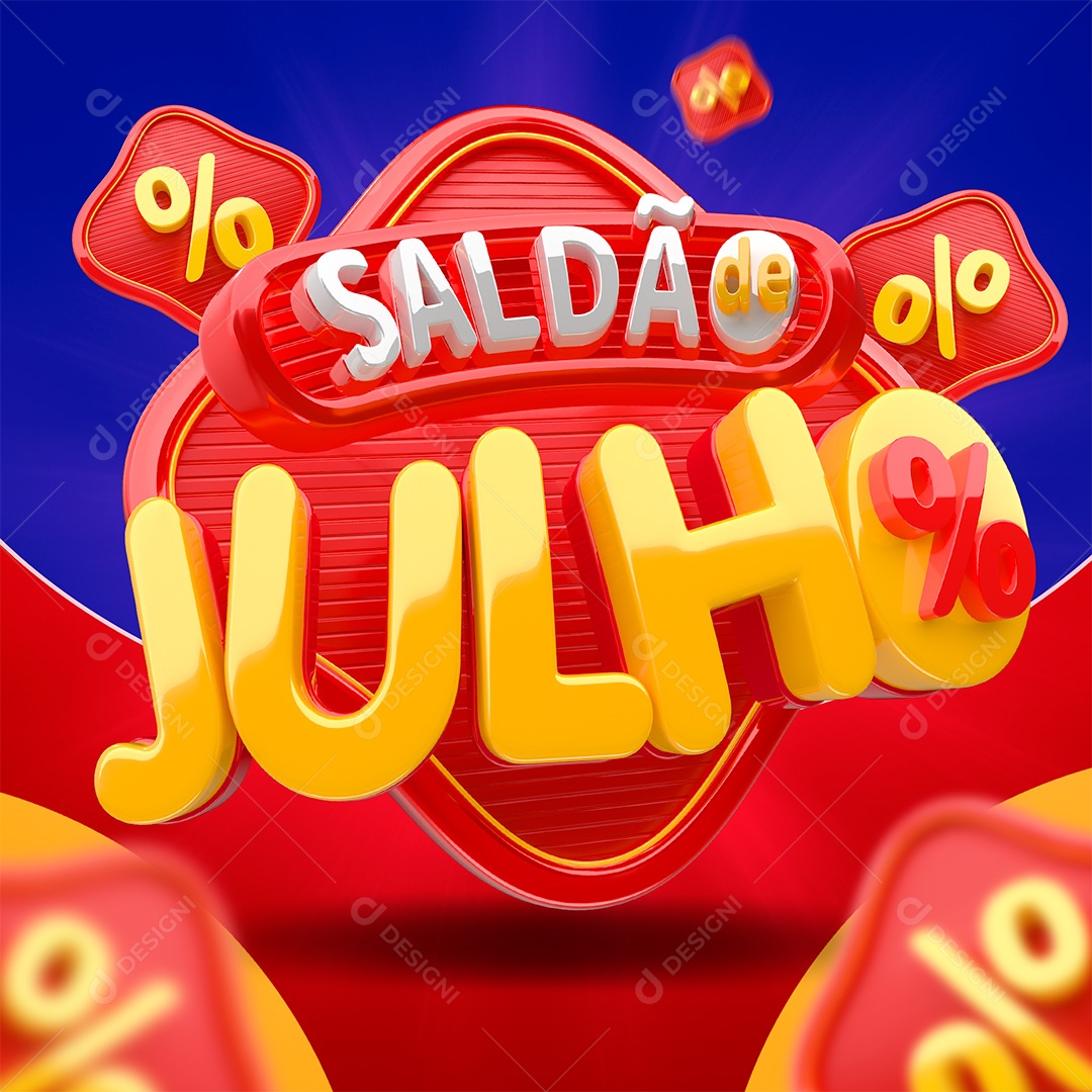 Saldão de Julho Selo 3D Vermelho e Amarelo para Composição PSD