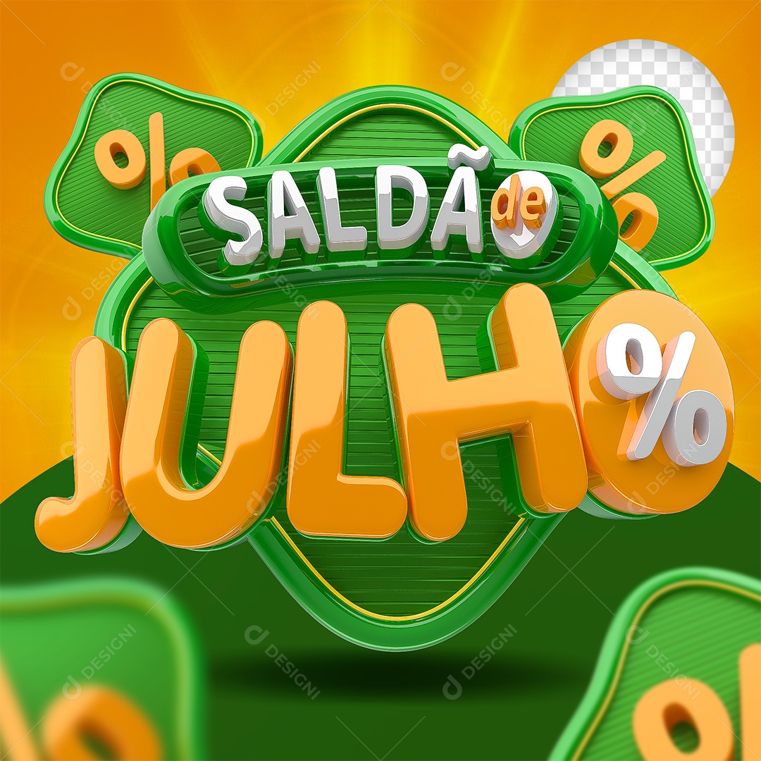 Saldão de Julho Selo 3D Verde e Laranja para Composição PSD