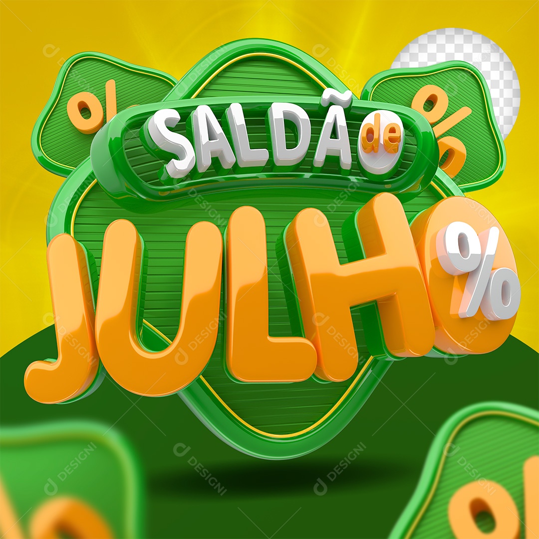 Saldão de Julho Selo 3D Verde e Laranja para Composição PSD