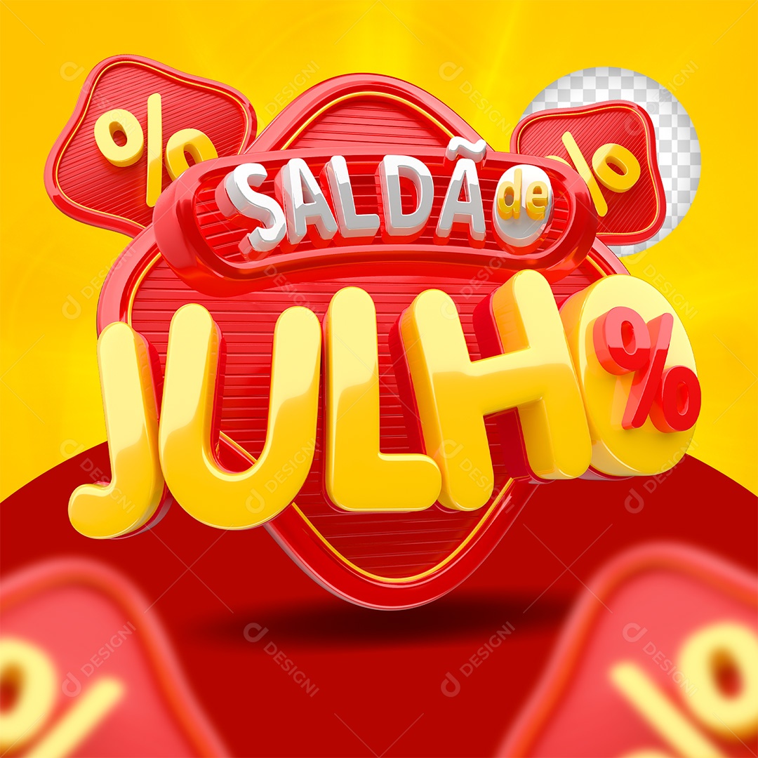 Saldão de Julho Selo 3D Vermelho e Amarelo para Composição PSD
