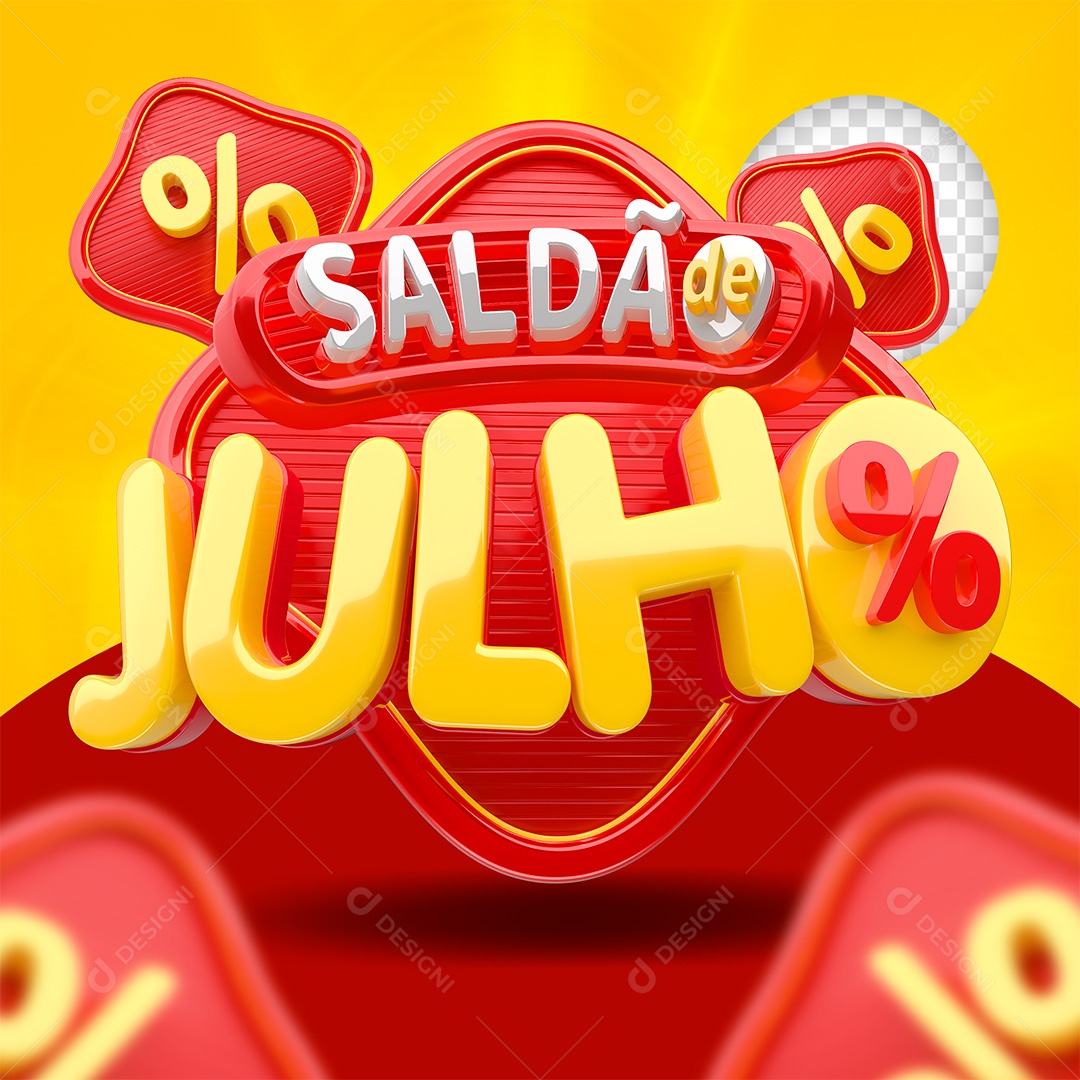 Saldão de Julho Selo 3D Vermelho e Amarelo para Composição PSD