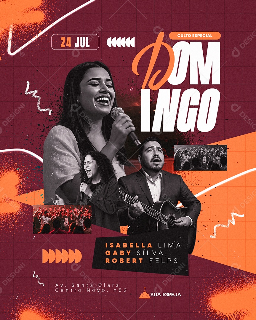 Flyer Gospel Culto Especial Domingo Social Media PSD Editável