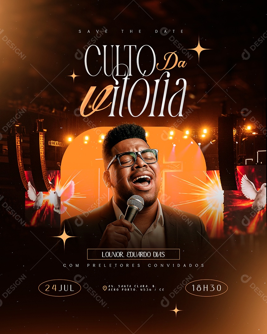 Flyer Gospel Culto da Vitória Social Media PSD Editável