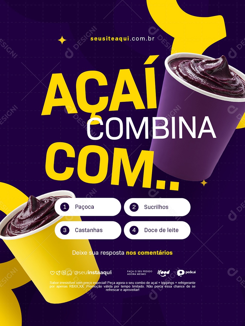 Açaiteria Açaí Combina com Paçoca Social Media PSD Editável