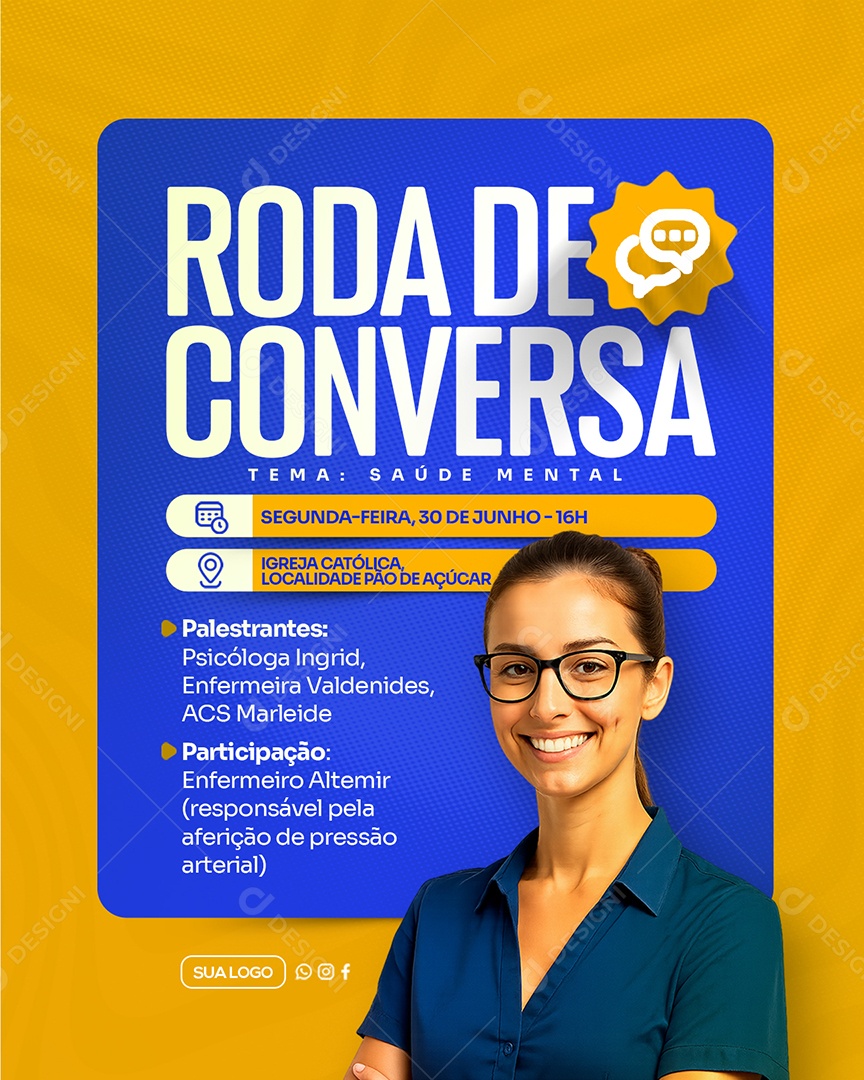 Roda de Conversa Tema Saúde Mental Social Media PSD Editável