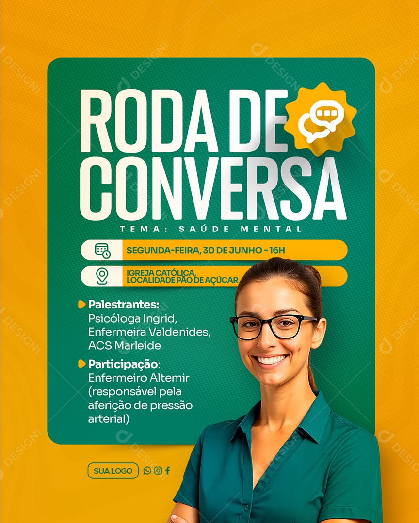 Roda de Conversa Tema Saúde Mental Social Media PSD Editável