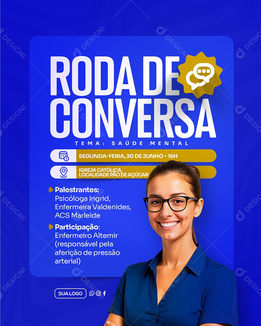 Roda de Conversa Tema Saúde Mental Social Media PSD Editável