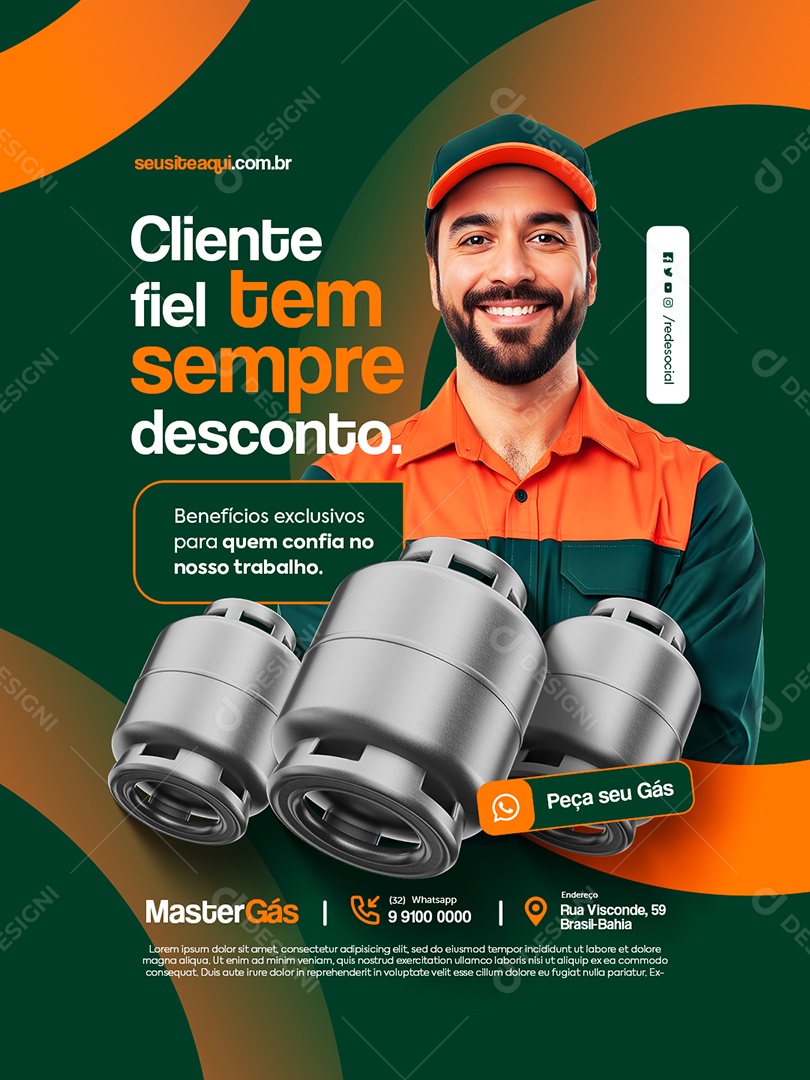Distribuidora de Gás Cliente Fiel Tem Sempre Desconto Social Media PSD Editável