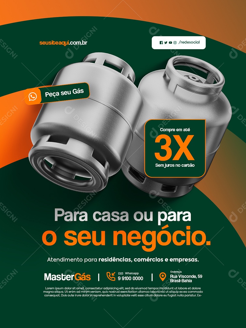 Distribuidora de Gás para Casa ou Para o Seu Negócio Social Media PSD Editável