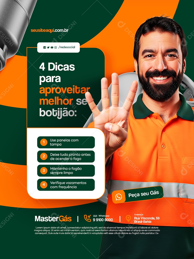 Distribuidora de Gás Quatro Dicas Social Media PSD Editável
