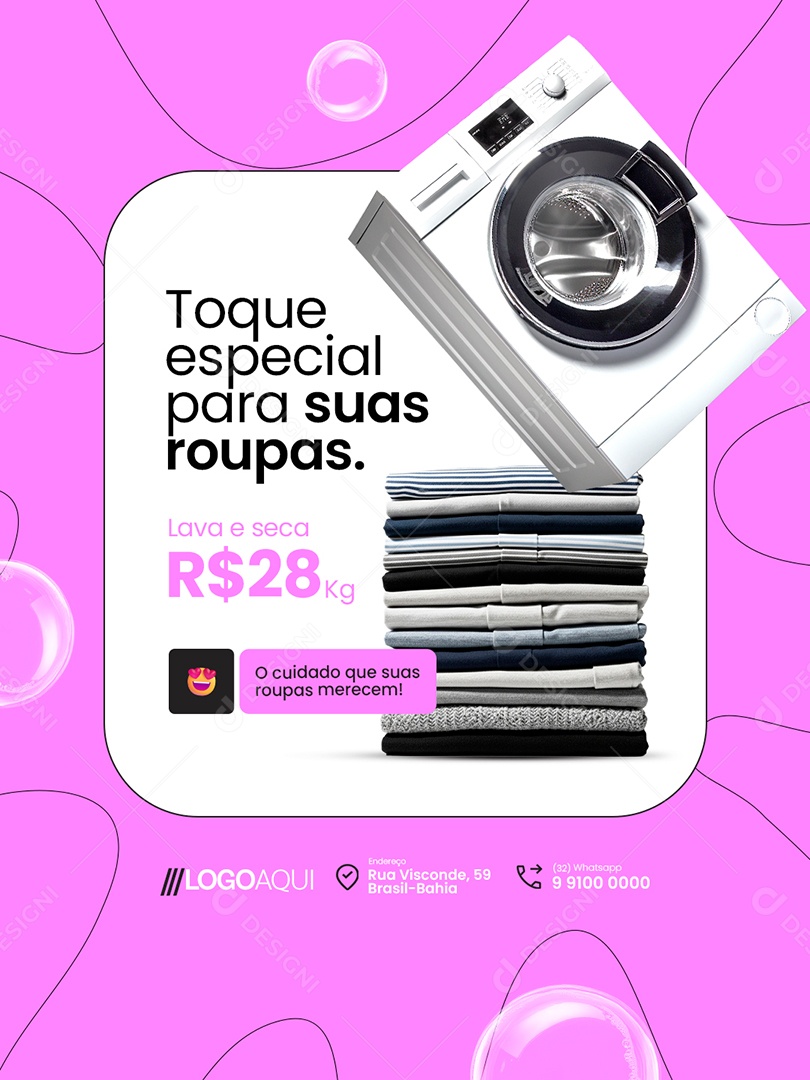 Lavanderia Toque Especial para Suas Roupas Social Media PSD Editável
