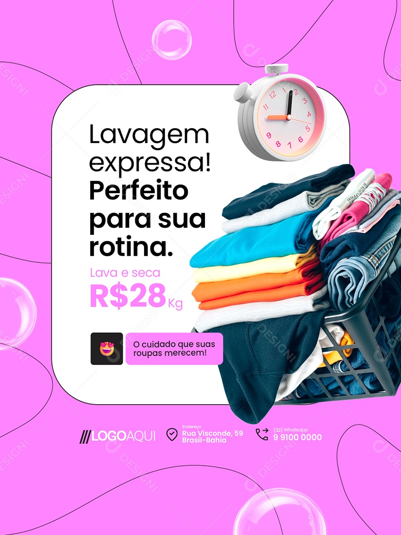 Lavanderia Lavagem Expressa Social Media PSD Editável