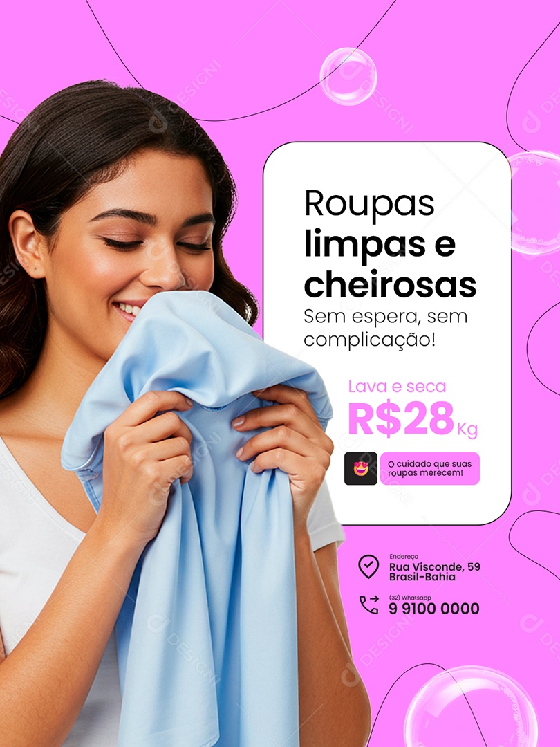 Lavanderia Roupas Limpas e Cheirosas Social Media PSD Editável