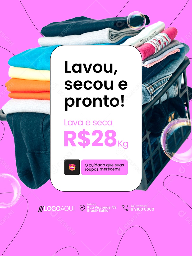 Lavanderia Lavou Secou e Pronto Social Media PSD Editável