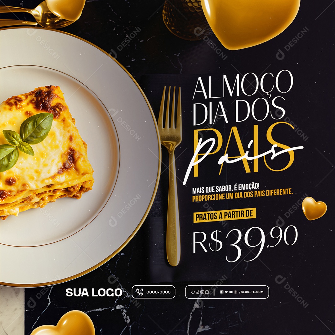 Restaurante Almoço Dia dos Pais Mais Que Sabor Social Media PSD Editável