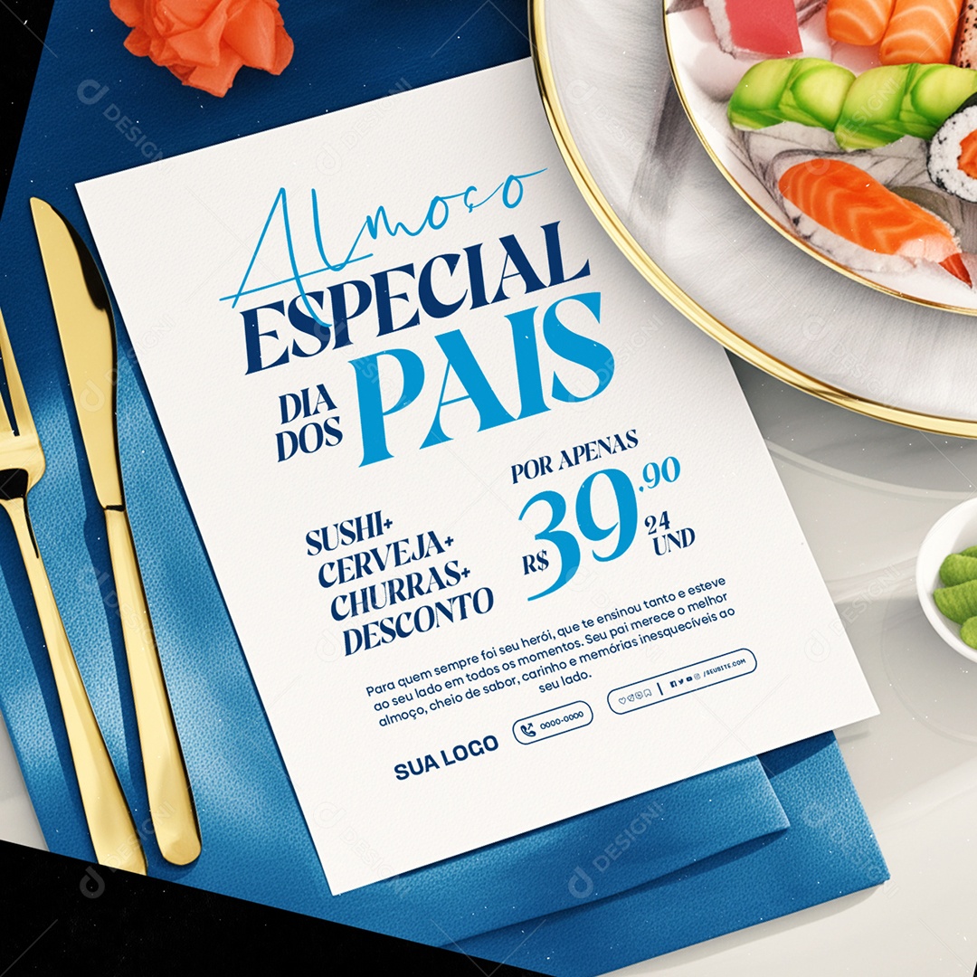 Restaurante Almoço Especial Dia dos Pais Sushi Cerveja Churrasco Social Media PSD Editável