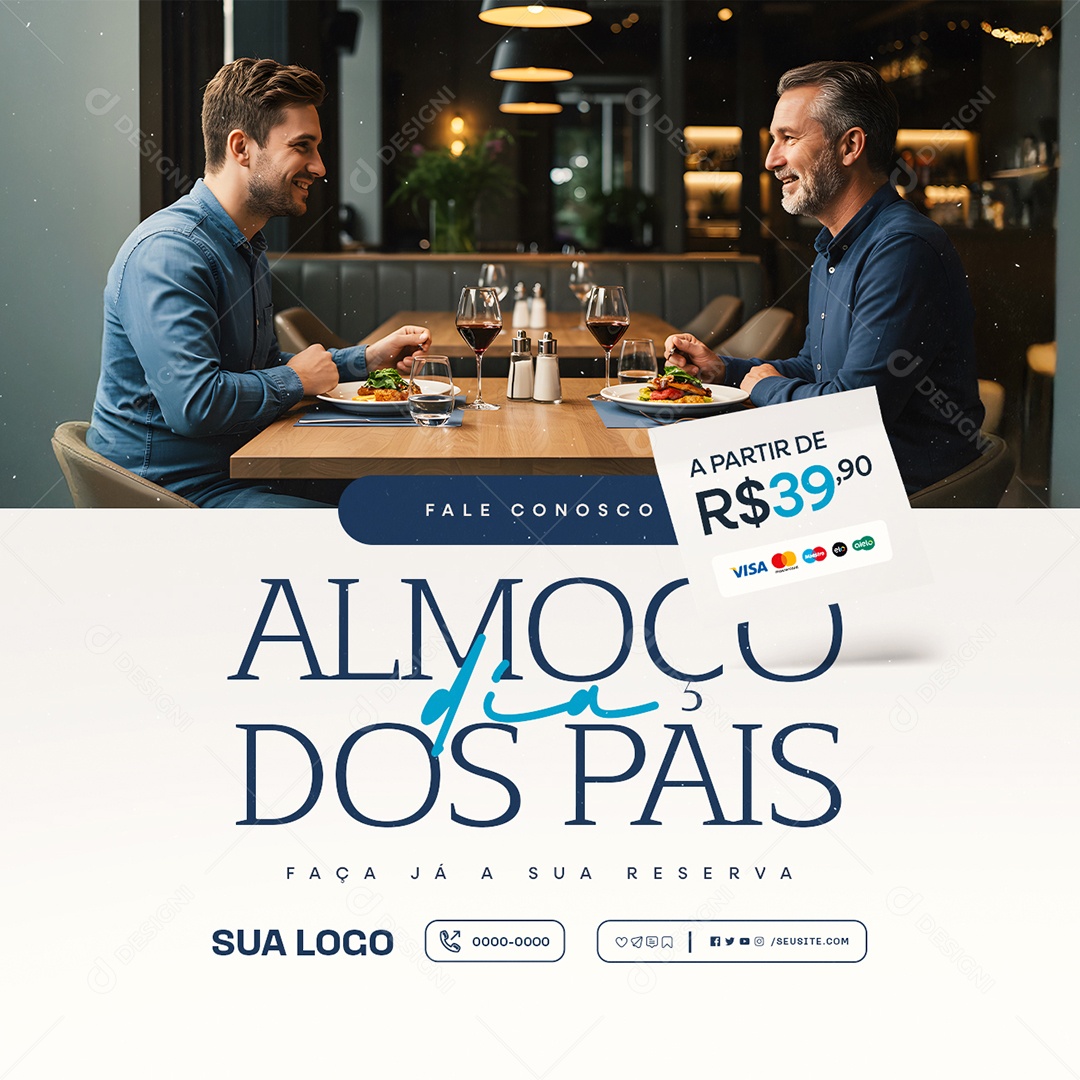 Restaurante Almoço Dia dos Pais Faça Já a Sua Reserva Social Media PSD Editável