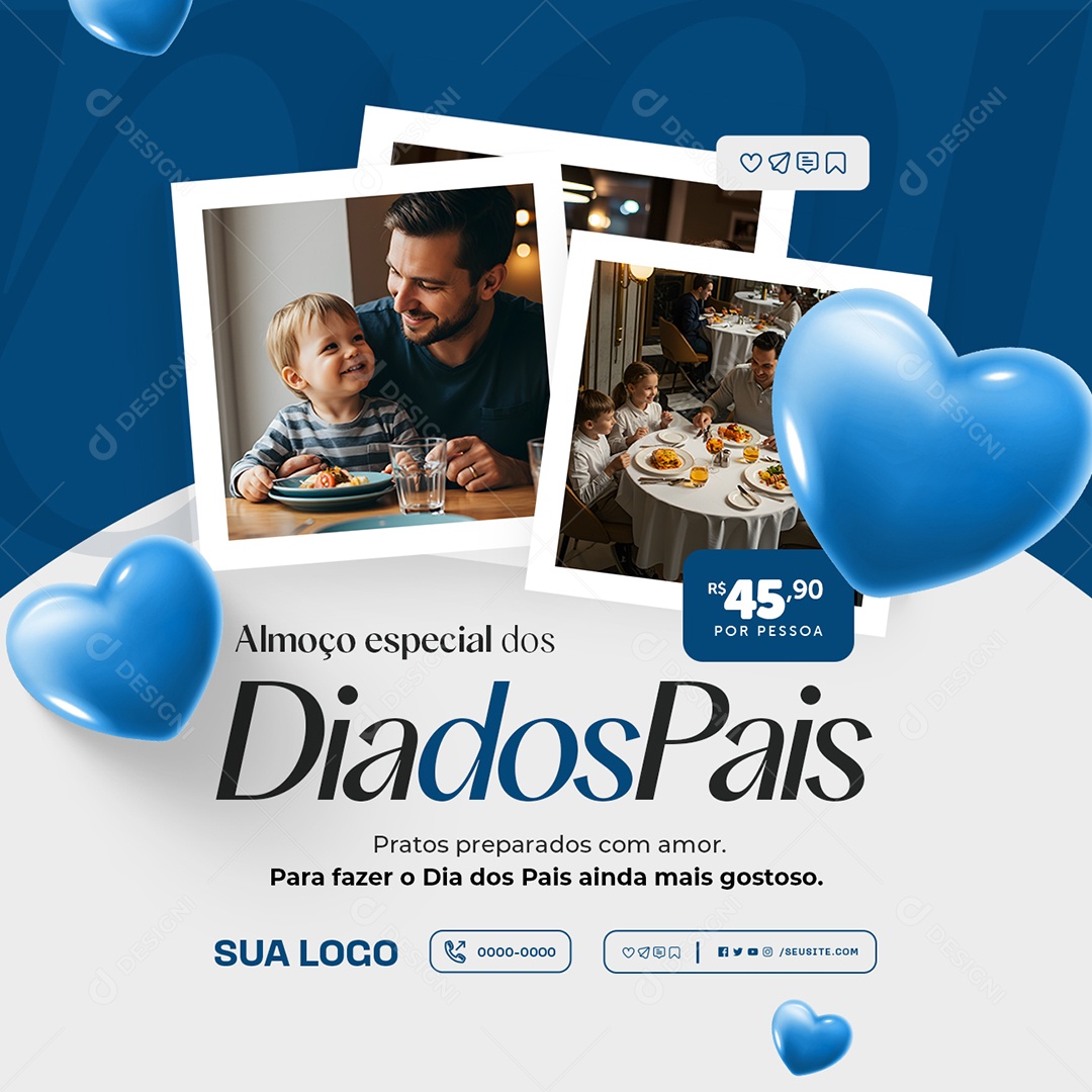 Restaurante Almoço Especial dos Dia dos Pais Social Media PSD Editável