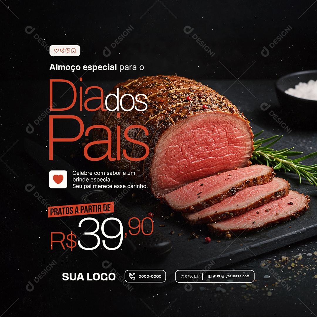 Social Media Restaurante Almoço Especial para o Dia dos Pais PSD Editável