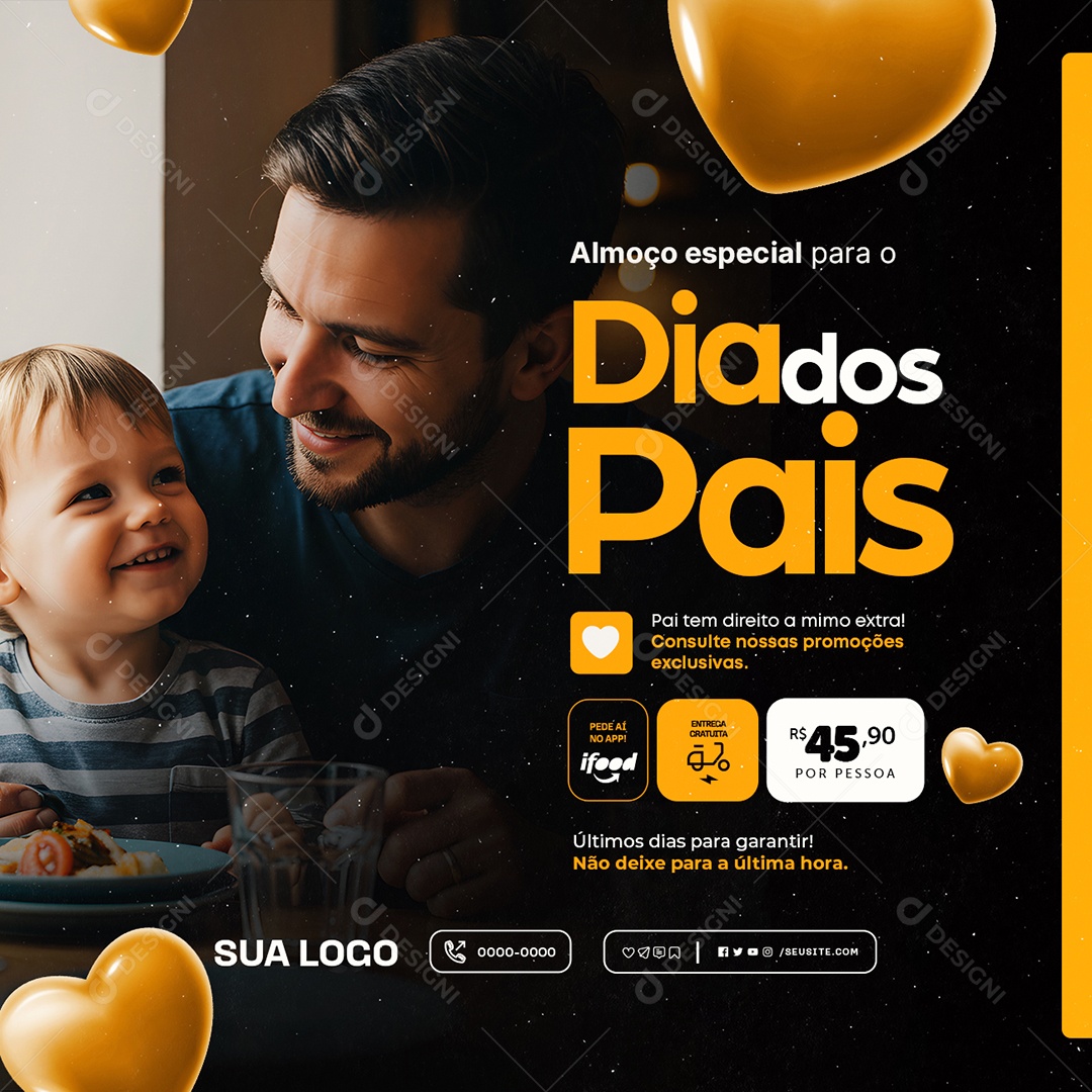 Restaurante Almoço Especial para o Dia dos Pais Social Media PSD Editável